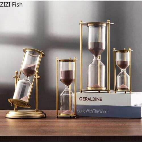 Creative Zinc Alloy Hourglass Timer Office Desktop Small Ornaments Table Top Decoration In Brass Color Transparent Hourglass New