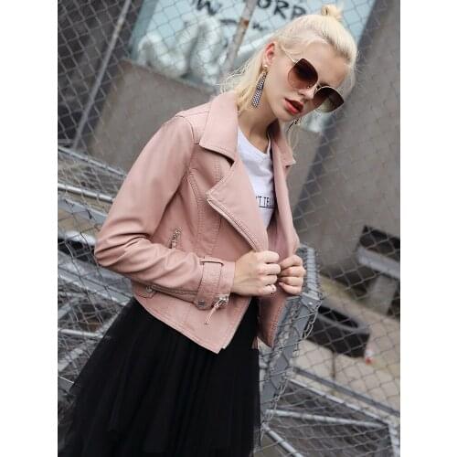 2020 New Fashion Women Spring Faux Pu Leather Jackets Female Short Motorcycle Cool Jacket Outerwear Black Coat Hot Sale LX2644