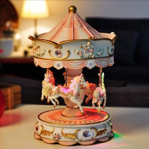 WS Arts Big Carousel Music Box With LED Flash Lights Automatic Lifting Merry-Go-Round Musical Boxes Girl Birthday Gifts Decor