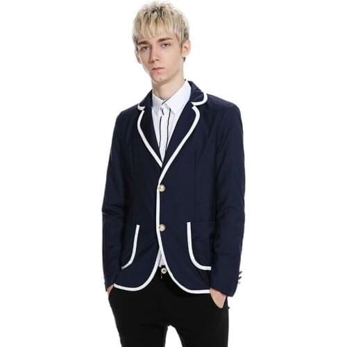 Latest Autumn Navy Blue Men Suit White Lapel Prom Wear Male Blazers Slim Fit Men Suits Costume Casual Party 2Piece Jacket+Pants