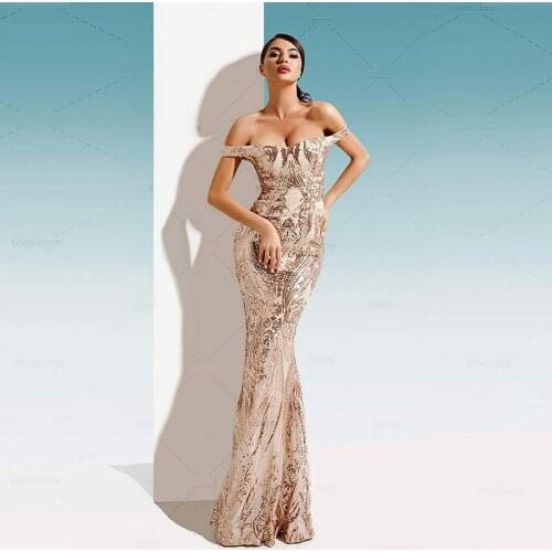 2019 Newest Fashion Sequin Dress Autumn Winter Elegant Golden Bodycon Off Shoulder Dress Party Dresses Nightclub Vestidos