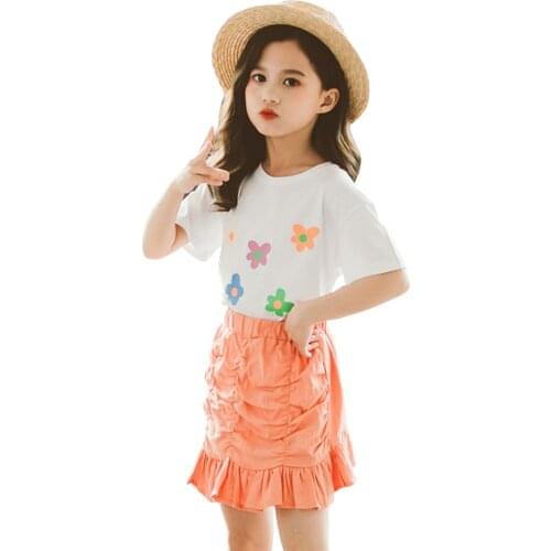 Clothes For Girls Tshirt + Skirt Girls Clothing Casual Style Girl Set Summer Tracksuit Kids 6 8 10 12 14