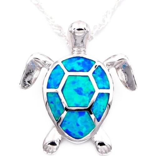 Cute blue fire opal sea turtle design pendant necklace for women