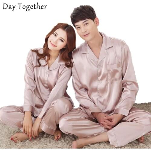 Spring Mens Silk Pajama Sets Satin Silk Sleepwear Solid Color Long Sleeves Couples Pajamas Loungewear Home Clothes For Women