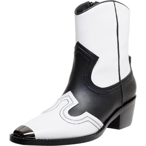 SKLFGXZY New autumn/winter 2020 Genuine leather Womens boots Fashion boots The metal head black cowhide Womens shoes