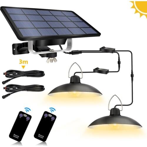 Solar LED Pendant Light Double Head Split Outdoor Wall Lamp with Remote Control IP65 Waterproof Garden Lighting for Courtyard