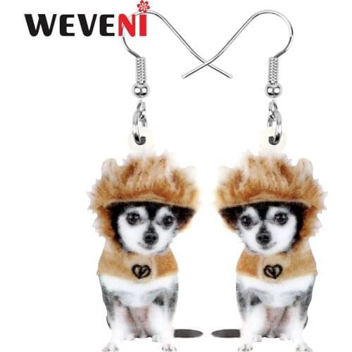 WEVENI Acrylic Halloween Chihuahua Dog Earrings Big Cute Pet Animal Dangle Drop Jewellery For Women Kids Gift Party Accessories