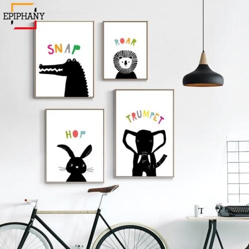Woodland Nursery Decor Canvas Painting Baby Animal Bunny Elephant Duck Lion Posters and Prints Kids Bedroom Wall Art Pictuers