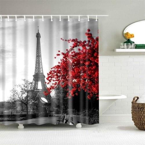 Dafield Bathroom Accessories Shower Curtain Vintage Paris Tower Butterfly Design Retro Home Decoration Polyester With Hooks