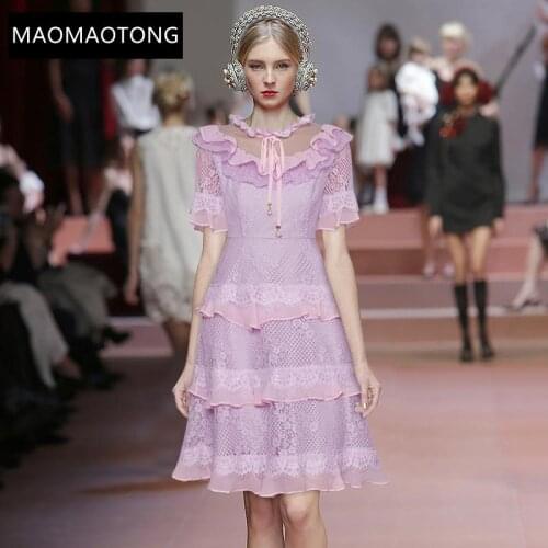 Womens Clothing Womens ClothingFashion Designer Dress Summer Womens Dress Short Sleeve Mesh Ruffles Lace Dresses