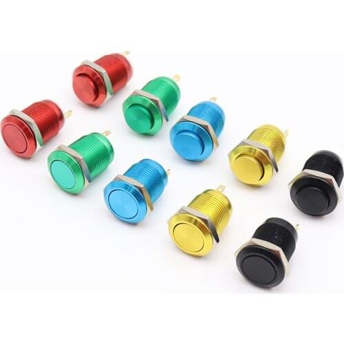 1pc 12mm Color Oxidation Metal Push Button Switch Flat/High Head Waterproof Self-reset/Momentary Normal Open Pin Terminal