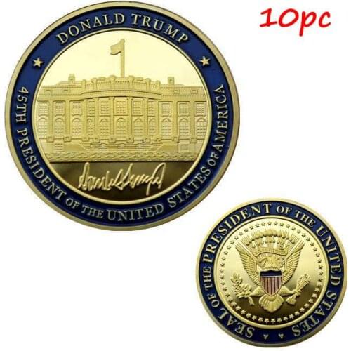 10pc USA Donald Trump the 45th President Signature & White House Gold plating Challenge Coin