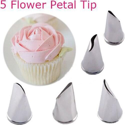 5Pcs/Set Rose Petal Metal Cream Tips Cake Decorating Tools Icing Piping Nozzles Cake Cream Decorating Cupcake Tools