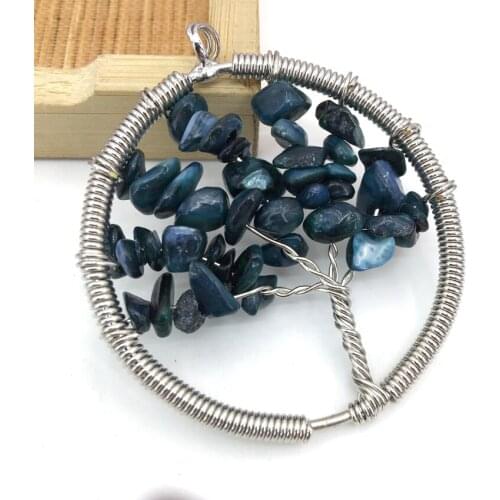 50mm silver-color green shell gravel wire winding wisdom tree life round pendant health numen energy high quality jewelry B3058
