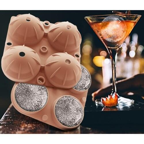 Large Ice Cube Trays for Whiskey 4 Ice Ball Maker with Lids Round Silicone Ice Cube Molds Reusable Sphere Tray popsicle mold