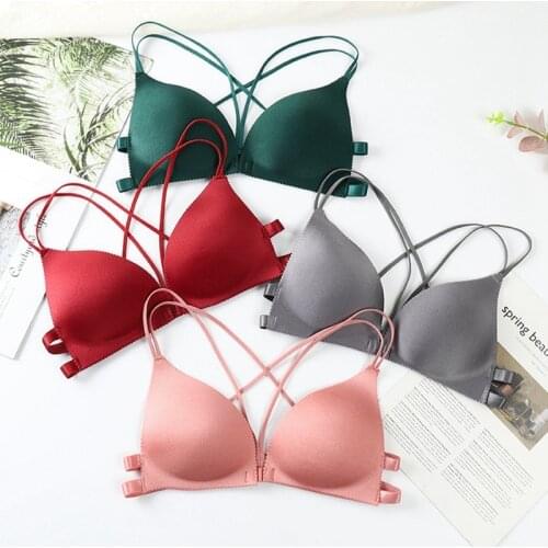 Sexy Backless Bra Lace Deep V Low Back Bralette Thin Cup Brassiere Soft Seamless Underwear Camisole Cami Front Closure