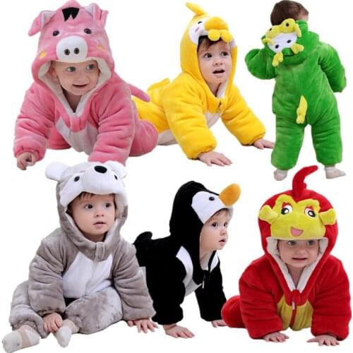NB-3 Years Baby Rompers Warm Winter Infants Outerwear Cute Animal Costumes For Girls Boys Flannel Onesie J0486