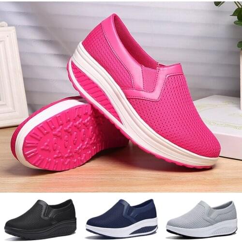 Fashion Wedges Shoes For Women Thick Sole Platform Sneakers Ladies Shoes Casual Slip On Breathable Increase Height Rocking Shoes