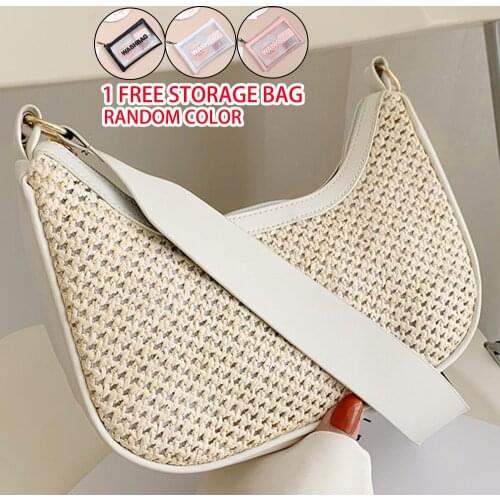 Fashion female bag 2021 new saddle bag straw woven armpit shoulder bag beach messenger bag handbag