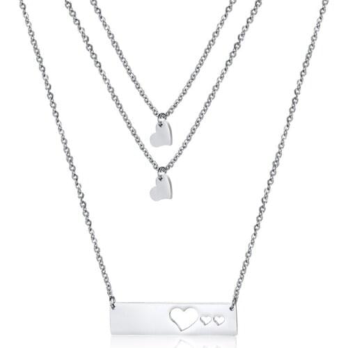 JHSL Trendy Fashion Jewelry Silver Color Stainless Steel Girls Lady Women Statement Layered Necklace Small Charm