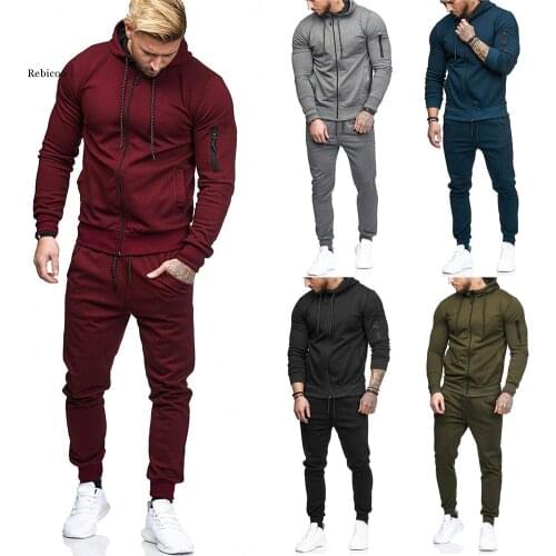 Mens Autumn Patchwork Zipper Sweatshirt Top Pants Sets Sports Suit Tracksuit Outdoor Sportswear Casual Outfit