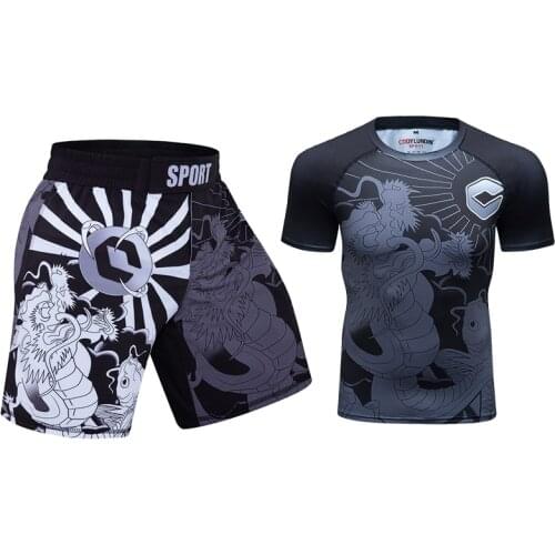 Wholsale Mens 3D Printed MMA Sets Tight Tracksuit Rashguard And Kixbox Shorts Running Sportswear