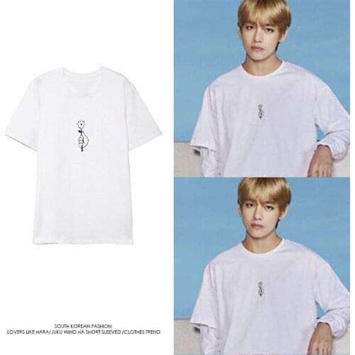 New kpop suga V same Short sleeve t-shirt kpop Korean stely white printing T shirt Unisex shirt tops streetwear