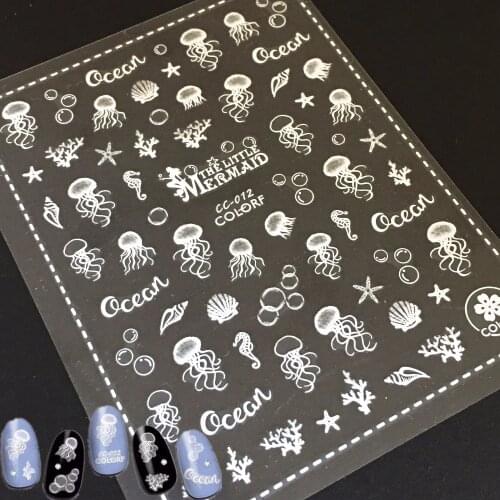 Newest CC-012 Jelly Fish design 3d nail stickers back glue nail decal template Japan type DIY decorations for nail accessory