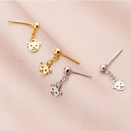 Very Small REAL. 925 Sterling Silver Piercing Bear &Lucky Bead Ball ear Stud Earrings C-G9683