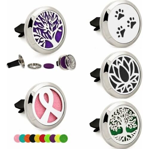 Tree of life New twist off Essential Oil Car Diffuser Locket Vent Clip perfume 316 L Stainless Steel locket with 10 Padrandomly