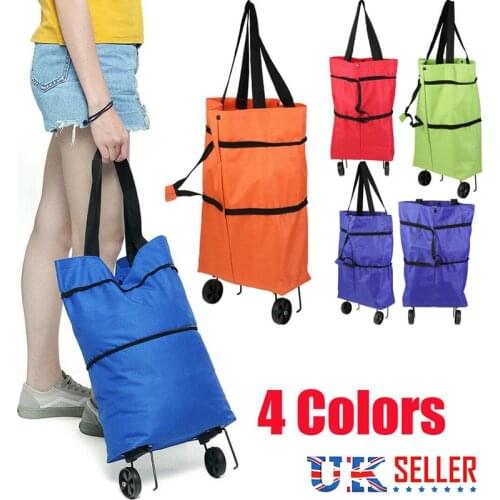 Portable Folding Storage Bags Oxford Shopping Cart With Wheels Reusable Handbag For Women