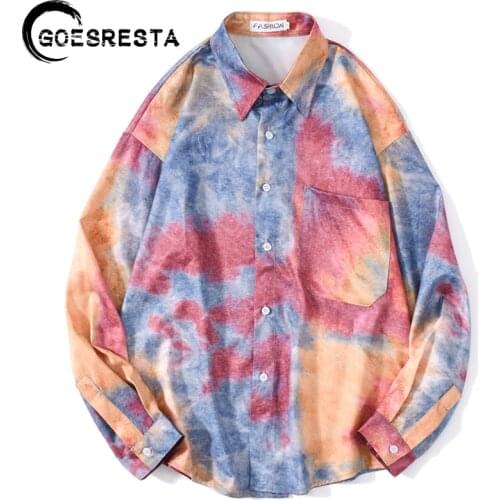 2020 Autumn Vintage Gradient Men Blouse Korean Oversized Long Sleeve Mens Tops and Shirt Hip Hop Harajuku Streetwear Men Shirts