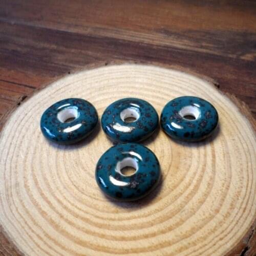 Diy Ceramic Special Shaped Bead Safety Buckle Green Spot Leopard Pattern Ceramic Bead Round Flat Piece Circle