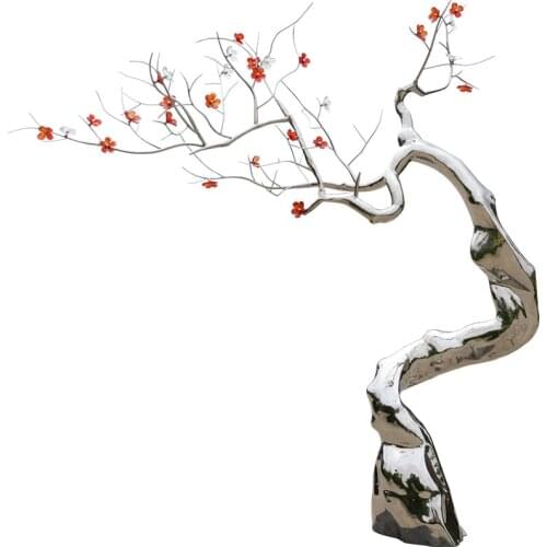 Outdoor stainless steel tree sculpture Hotel Sales Department lawn large Abstract landscape sketch plum blossom floor decoration