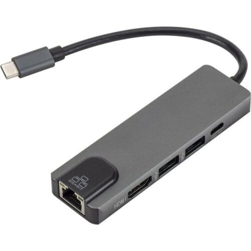 4K USB C Hub To Gigabit Ethernet Rj45 Lan 5 In 1 USB Type C Hub Adapter for Mac Book Pro Thunderbolt 3 USB-C Charger PD