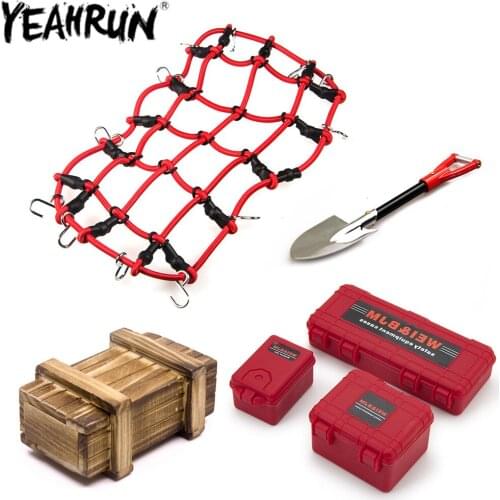 YEAHRUN Simulated Decoration Suitcase Luggage Net Shovel Wooden Box for 1/10 Axial SCX10 D90 TRX4 Defender RC Car Accessories