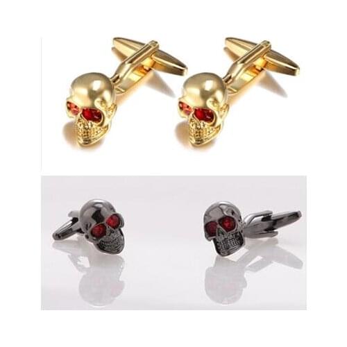 20pairs/lot Red Crystal Eyes Skull Cufflinks Silver/Gold/Gunblack Skeleton Head Cuff Links Mens Jewelry Halloween Gift