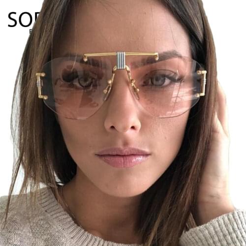 SORVINO Retro Shades For Women Pilot Sunglasses 2020 Luxury Brand Designer Oversized Flat Top Rimless Red Black Sun Glasses P329