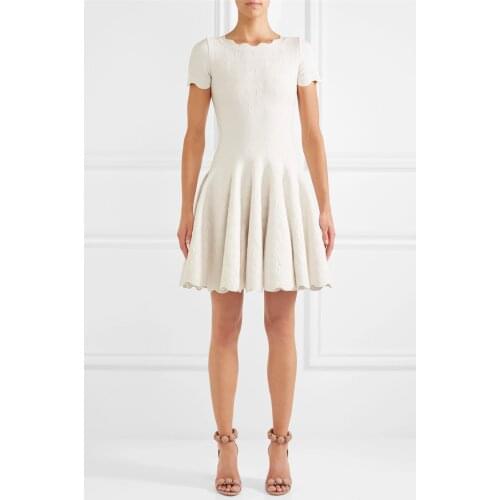 Top Quality Wave Neck Short Sleeve A-Line Above Knee Rayon Bandage Dress Women Party Dress