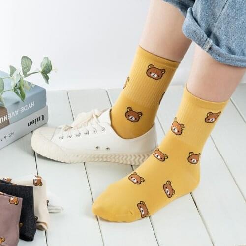 1 Pair of Cute cartoon womens pure Cotton socks Harajuku Colorful Kawaii Full Sock Fashion bear Animals Comfortable Sox