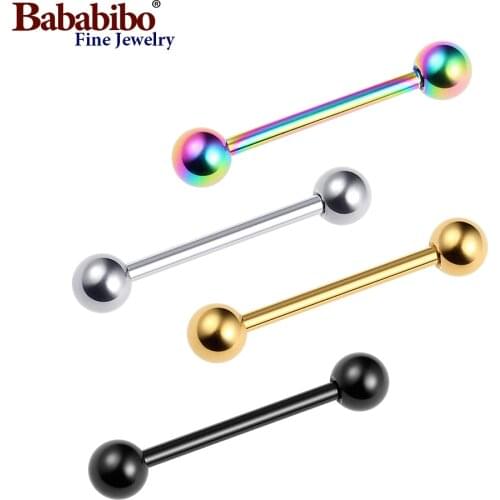 14G Titanium Tongue Rings Balls Externally Threaded Straight Barbells Body Jewelry Nipple Piercing