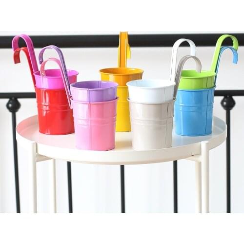 10pcs Fashion Colorful Macetas Vertical Garden Planters Metal Flower Pots Hang Bucket Hanging Wall Pot De Fleur Home Decor