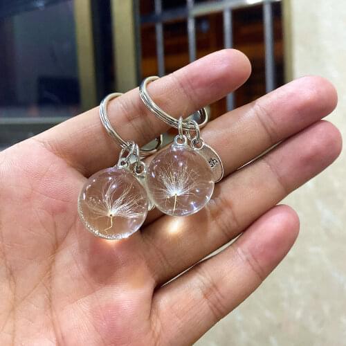 2pcs Wish Real Pressed Dandelion Seed Flower Keychain Gorgeous Jewelry Friends Gift