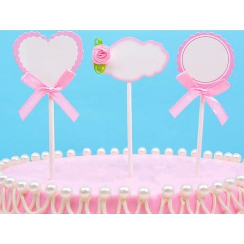 3pcs/set Pink Bow Heart Happy Birthday Cake Topper Blank Wedding Cupcake Birthday Party Cake Baking Decor Baby Shower Cake Flags