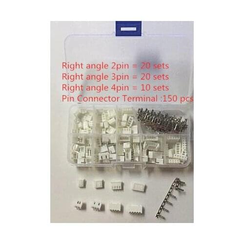 50 sets Kit in box 2p 3p 4pin Right angle 2.54mm Pitch Terminal / Housing / Pin Header Connector Wire Connectors Adaptor XH Kits