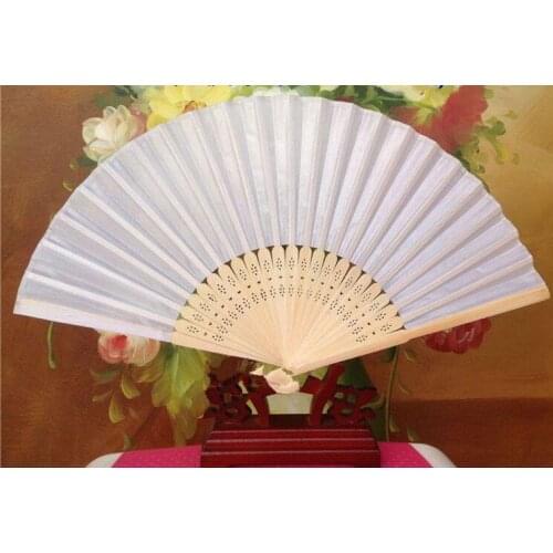 8.2 inch Plain Color White Silk Folding Hand Fans 100 pcs /lot Wholesale Wedding Party Favors