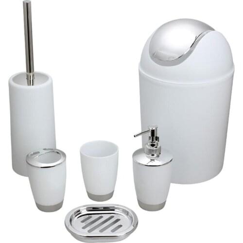 6PCS Bathroom Accessory Set Washing Tools Bottle Mouthwash Cup Soap Toothbrush Holder Waste Bin Toilet Brush Household Articles