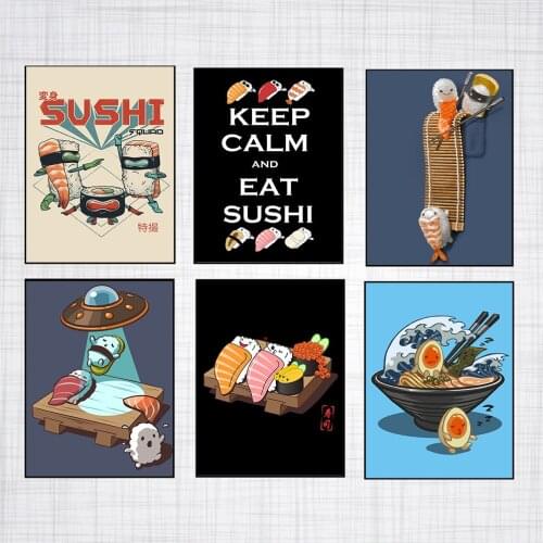 Japan Style Ramen Sushi Abstract Wall Art Picture Canvas Painting Cartoon Food Restaurant Posters Print Nordic Modern Home Decor