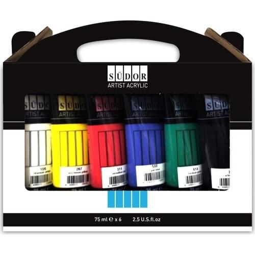 Südor Artist Acrylic Tube Paint 6x75 ml Paper, canvas, wood, mdf, metal, glass, ceramic, gypsum cornice, stone, candle, wall
