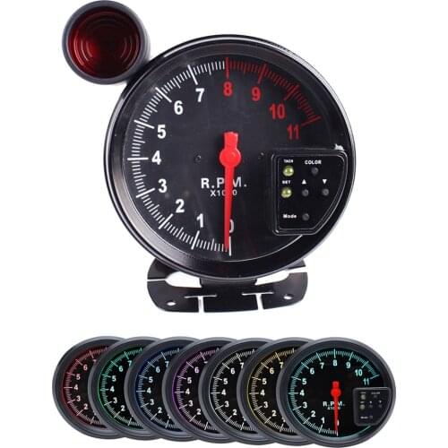 5 Inch Car Tachometer Gauge 0~11000 RPM with 7 Colors Backlight LED Shift Light 12V fit 4 / 6 / 8 Cylinder Engine